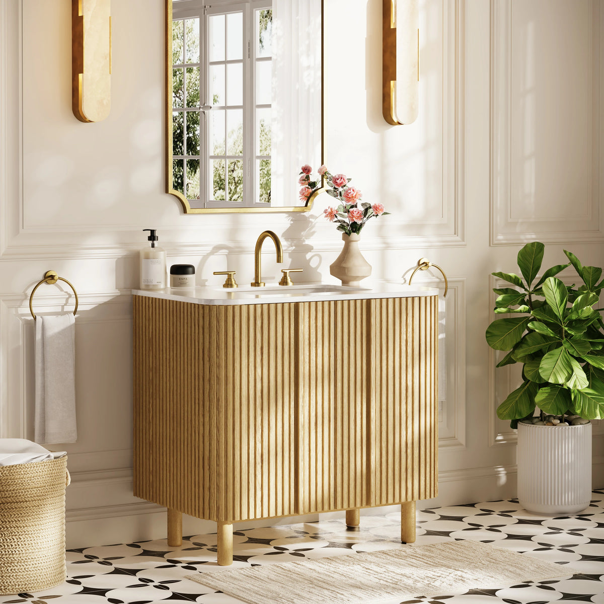 Charlie 36 Inch Slatted Oak Vanity