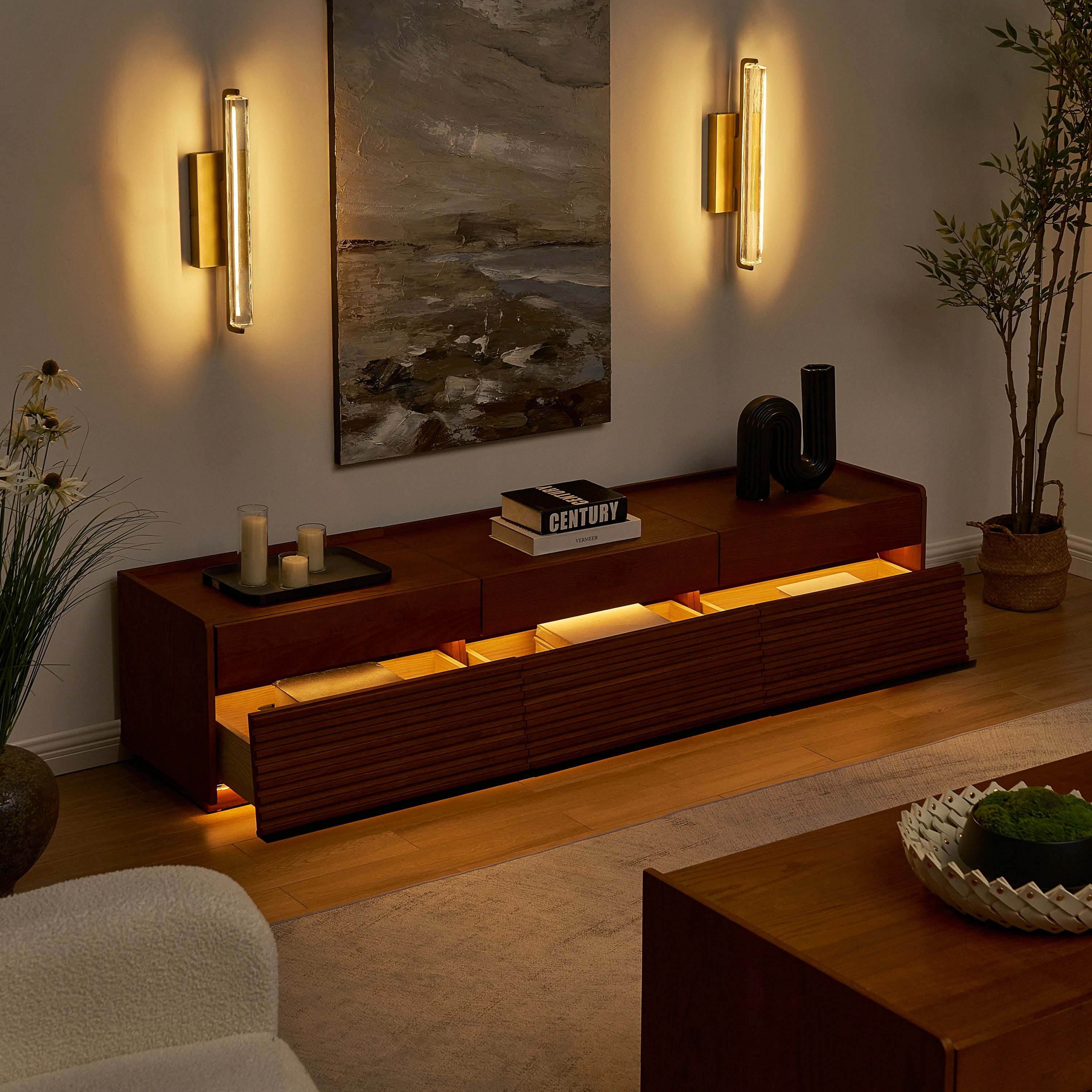 Devon Oak Media Console  And Coffee Table Set