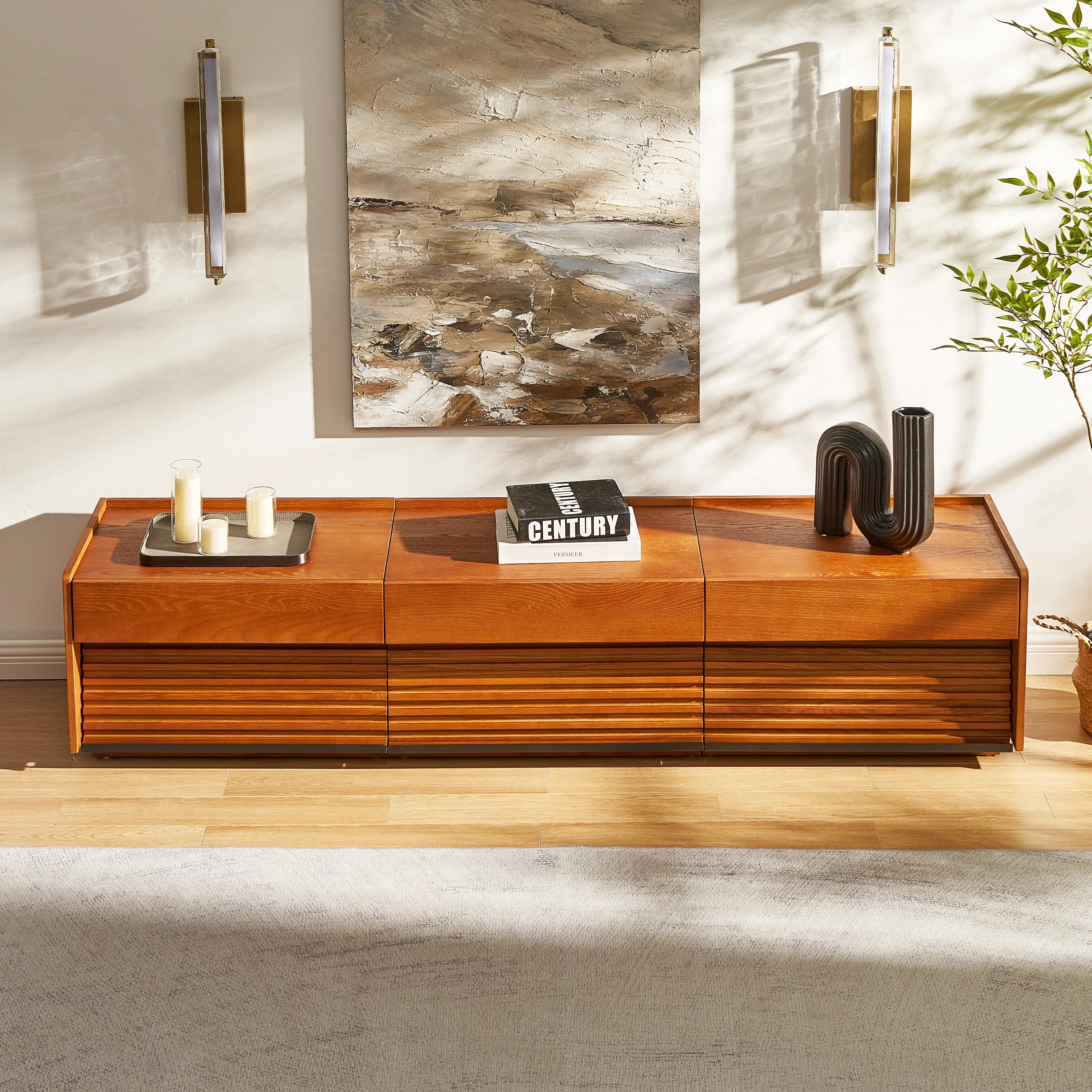Devon Oak Media Console  And Coffee Table Set