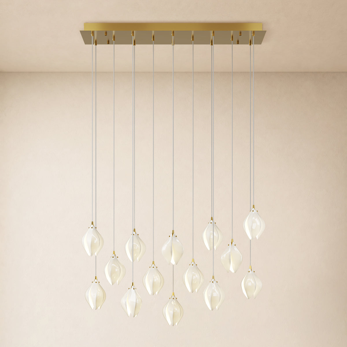 Veylune Ceramic Flower Cluster Rectangular Chandelier 19.7"-60"W 