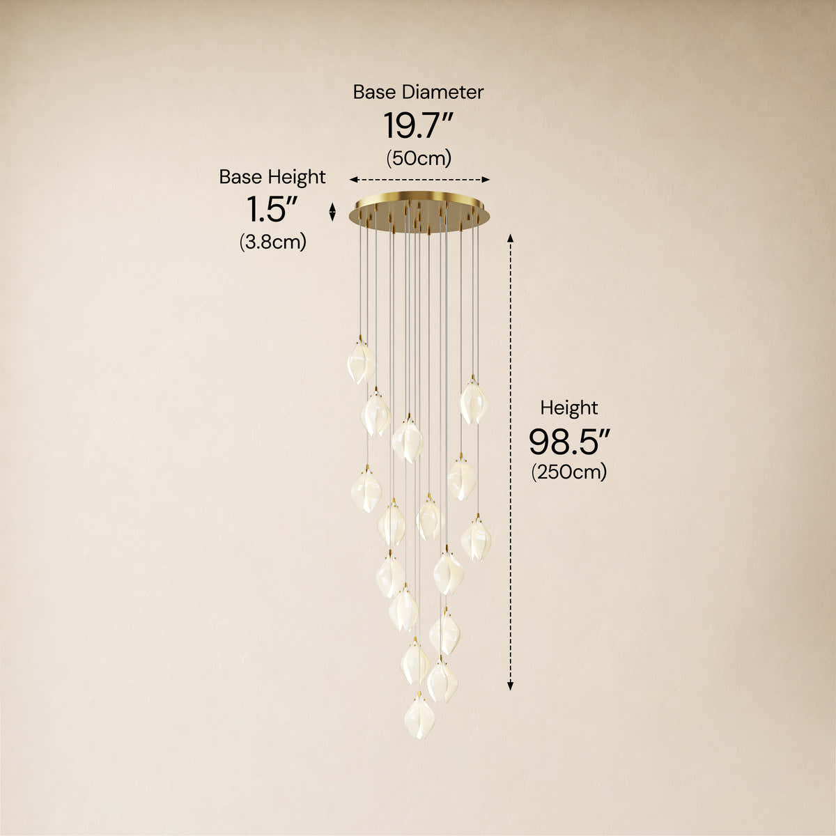 Veylune Ceramic Flower Cluster Chandelier 8"-48"D #Finish_Gold,Size_19.7"D dimensions 7