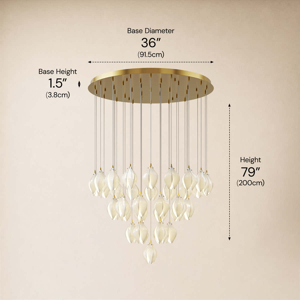 Veylune Ceramic Flower Cluster Chandelier 8"-48"D #Finish_Gold,Size_36"D dimensions 11