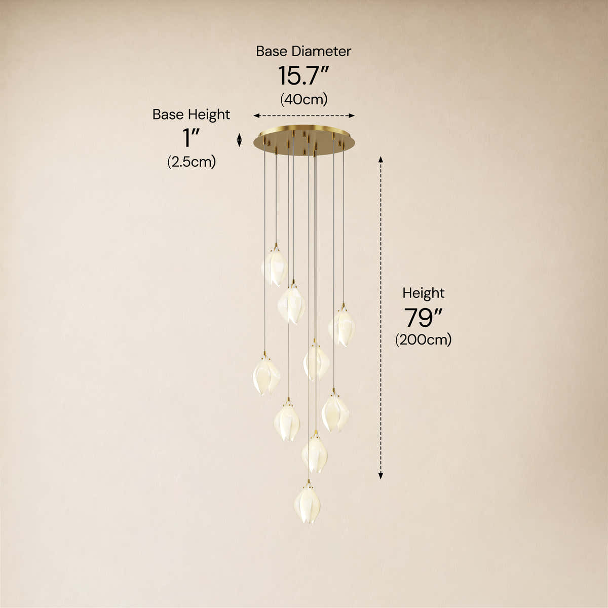 Veylune Ceramic Flower Cluster Chandelier 8"-48"D #Finish_Gold,Size_15.75"D dimensions 5