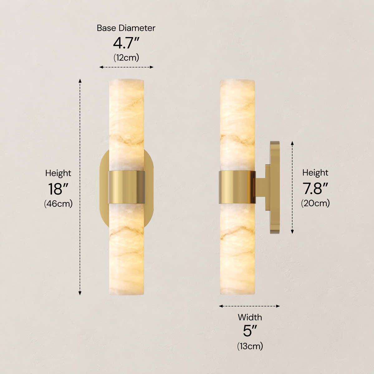 Calyndra Resin Cylinder Wall Sconce 18"-23"H #Finish_Gold,Size_18"H dimensions 5