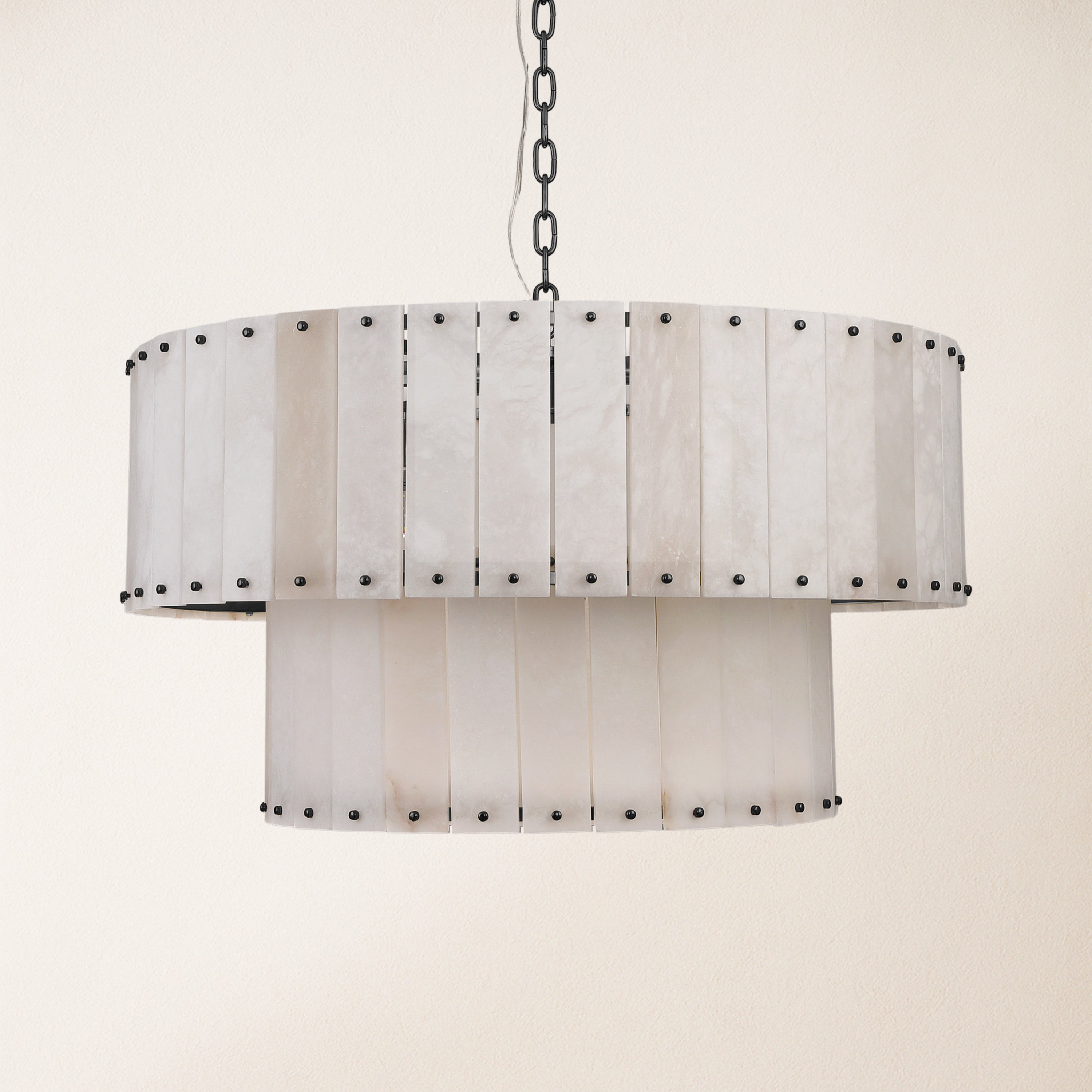 Nivislight Alabaster 2-Tier Round Chandelier 32"