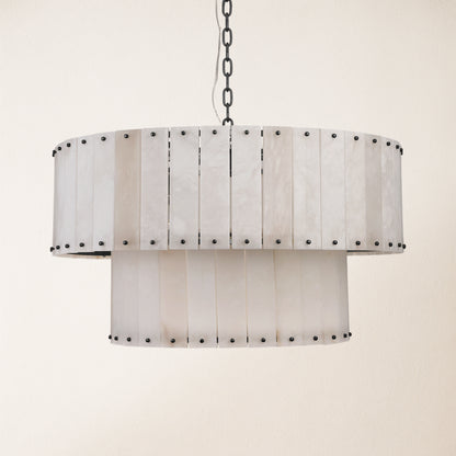 Nivislight Alabaster 2-Tier Round Chandelier 32"