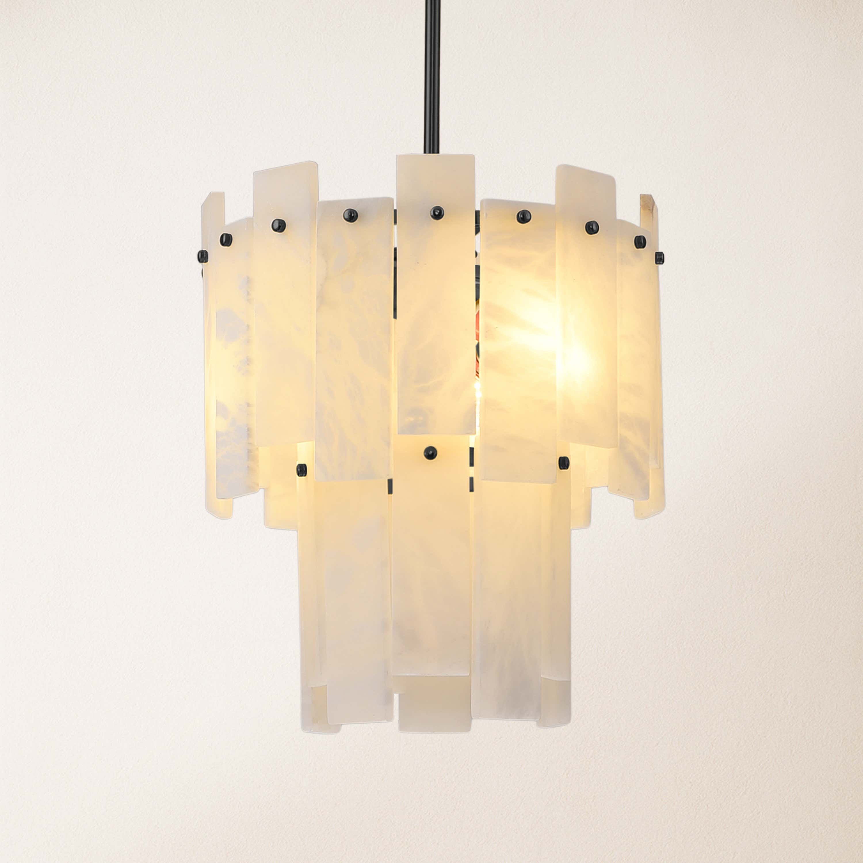 Nivislight Alabaster 2-Tier Round Pendant 13"