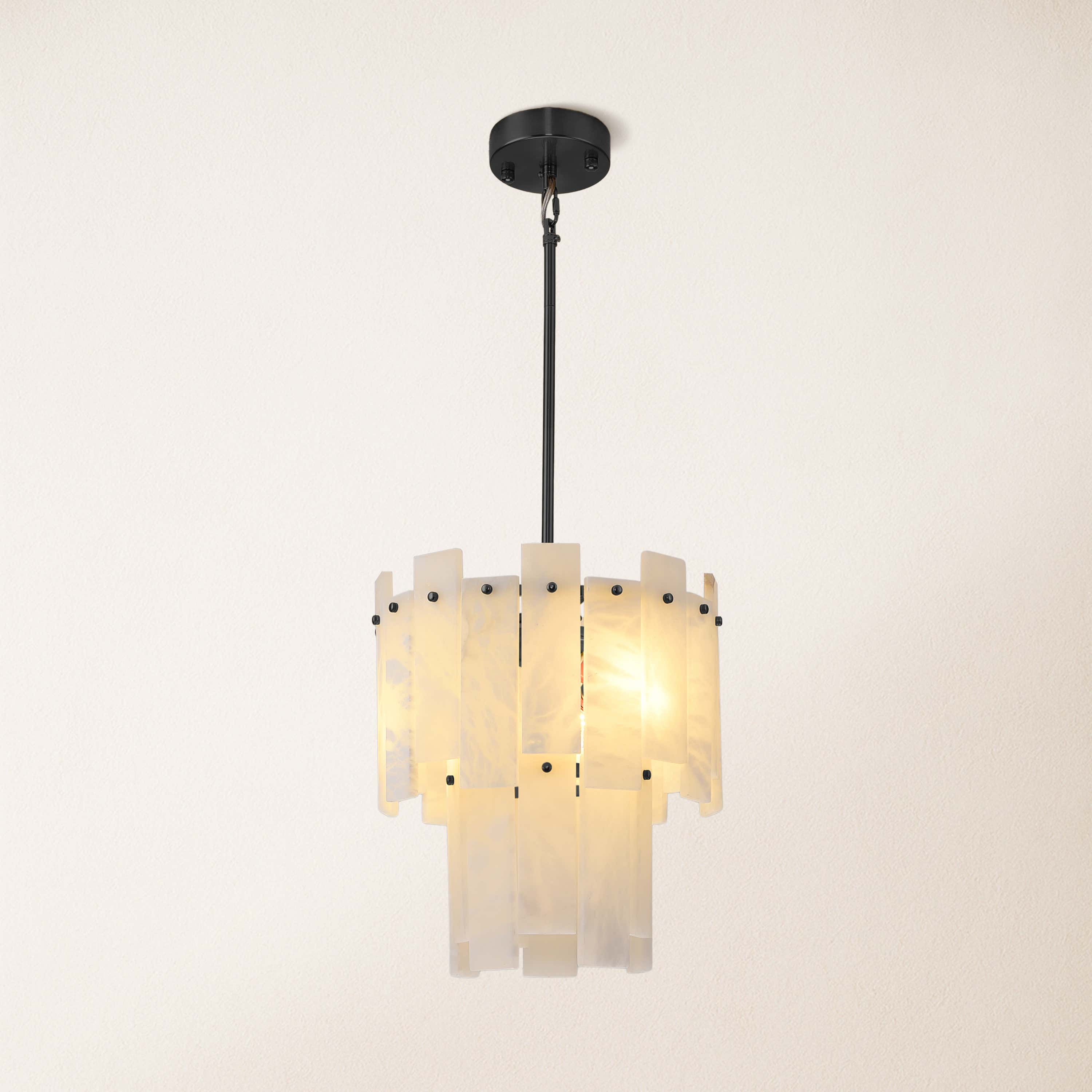 Nivislight Alabaster 2-Tier Round Pendant 13"