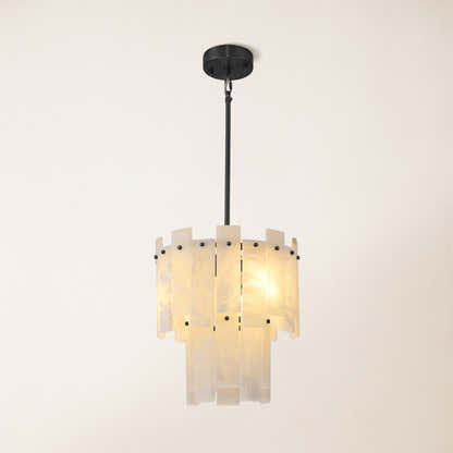 Nivislight Alabaster 2-Tier Round Pendant 13"