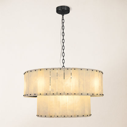 Nivislight Alabaster 2-Tier Round Chandelier 32"