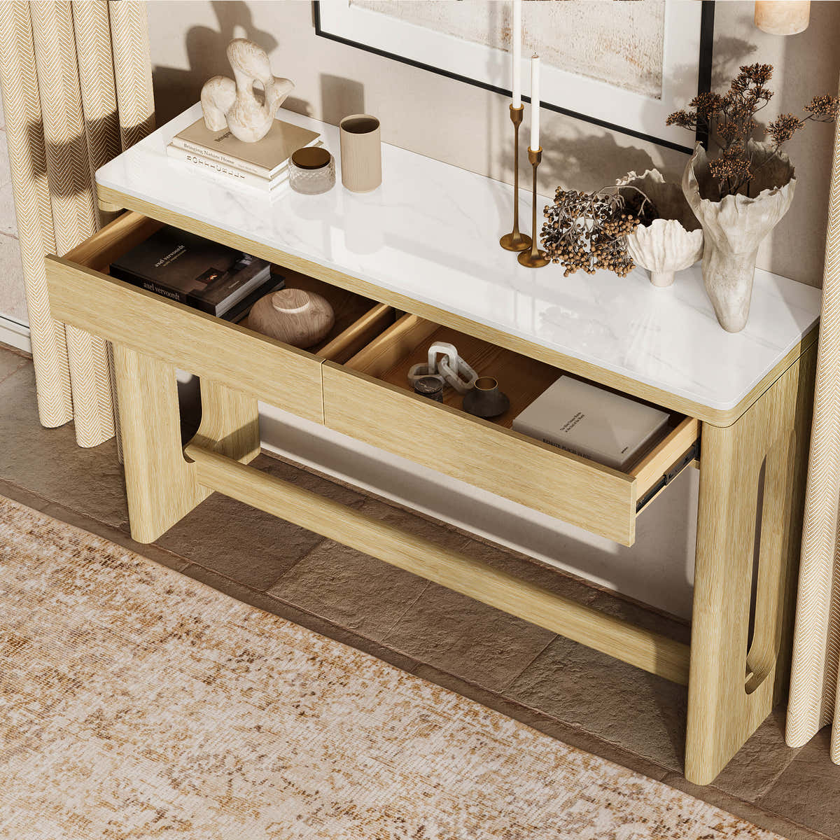 Calma Console Table in a small entryway setting