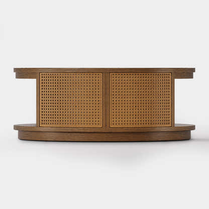 Harlow Round Oak & Rattan Drum Coffee Table