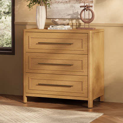 Arden Cane 32" Oak 3-Drawer Chest
