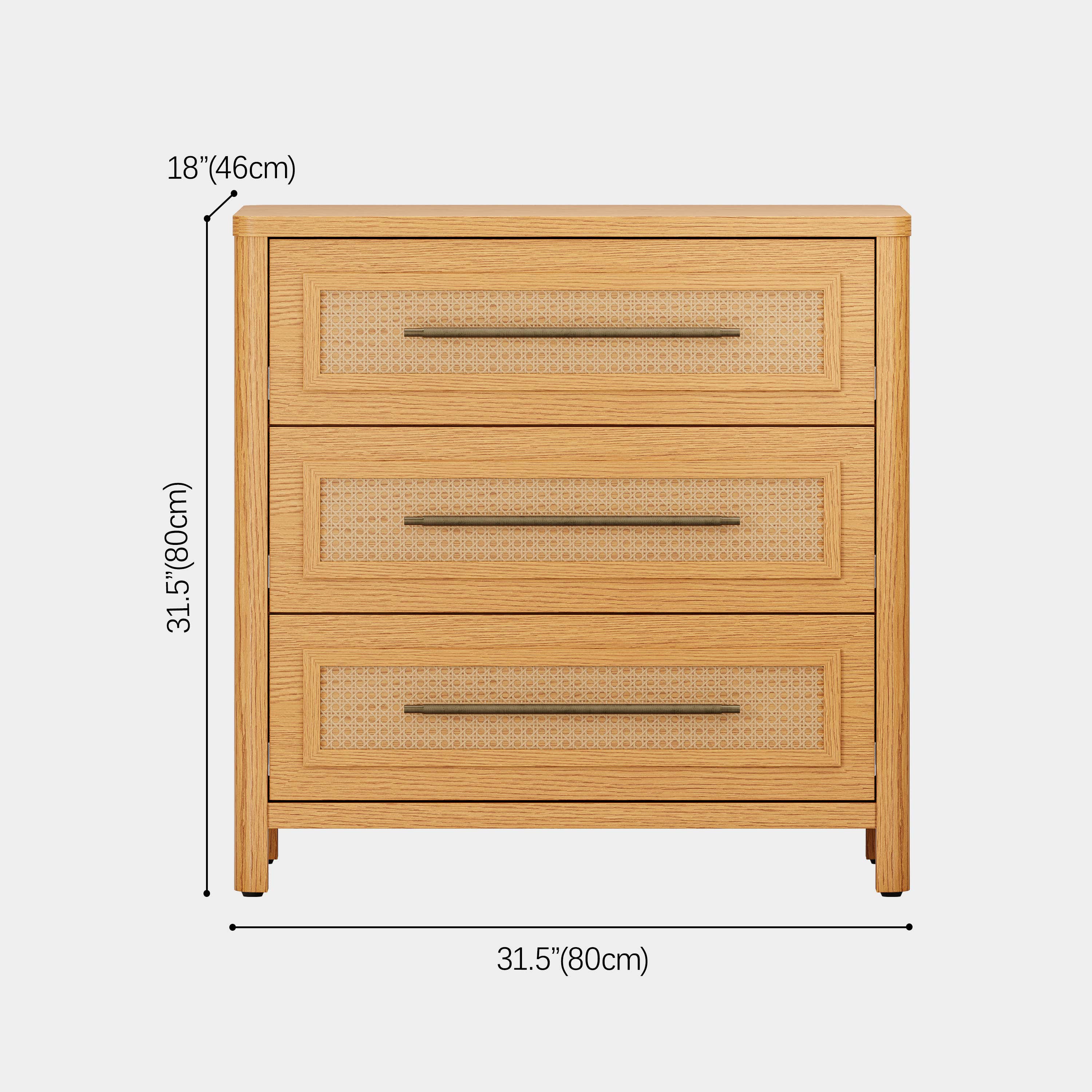 Arden Cane 32" Oak 3-Drawer Chest