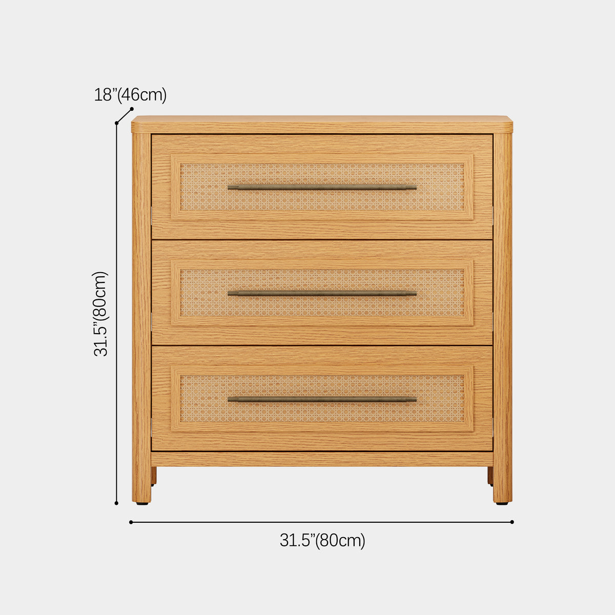 Arden Cane 32" Oak 3-Drawer Chest