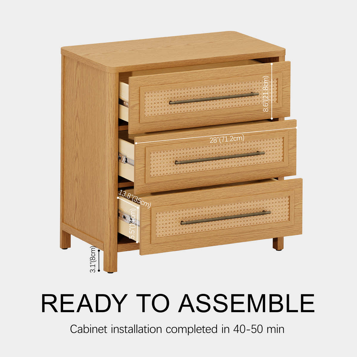 Arden Cane 94.5″ Oak Modular Media Console(Set of 3) dimensions 5