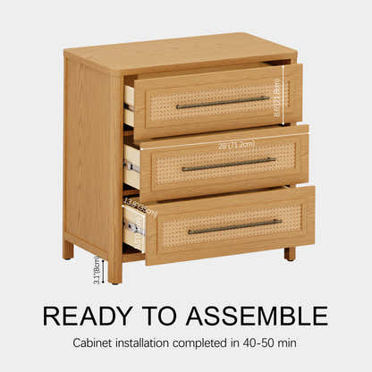 Arden Cane 32" Oak 3-Drawer Chest