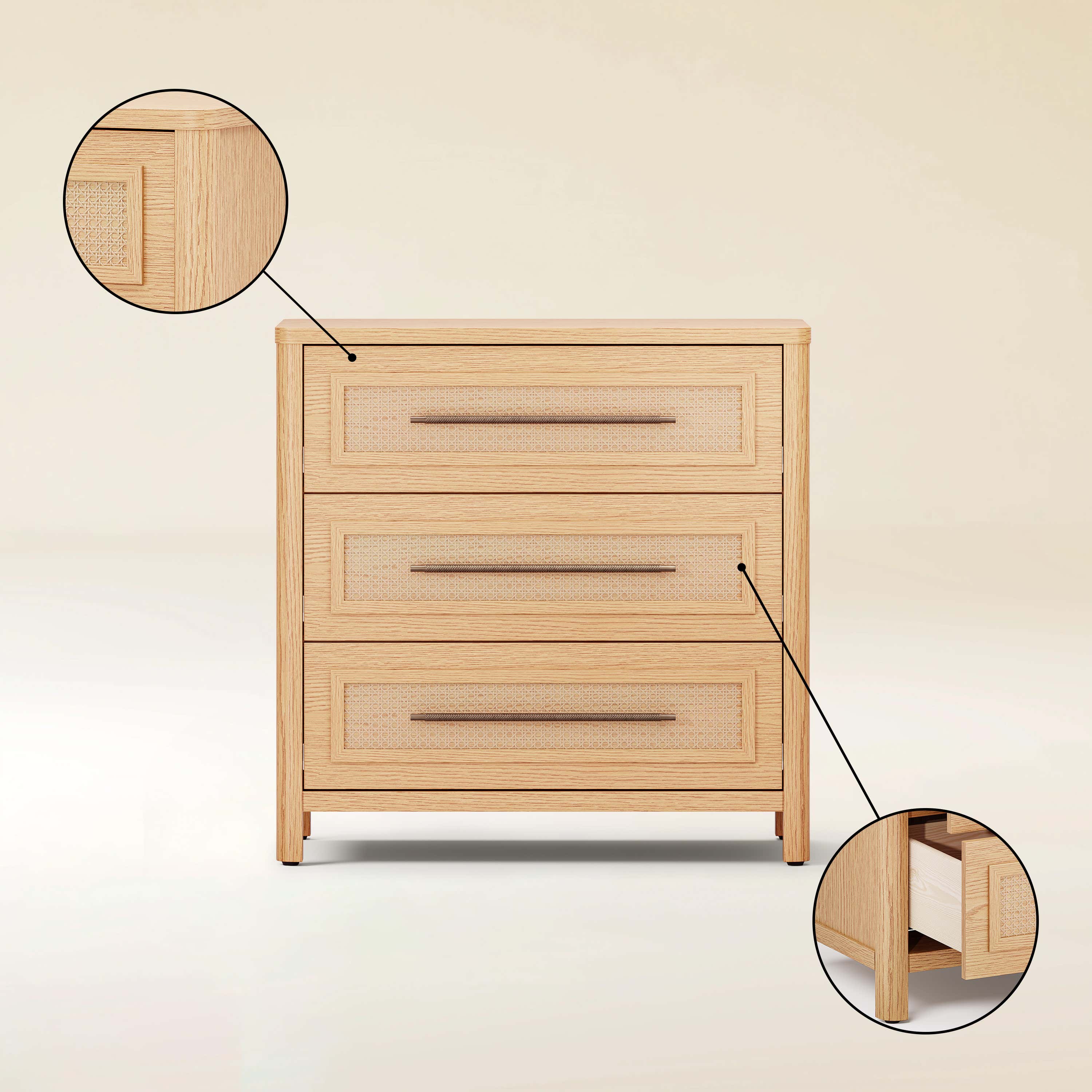 Arden Cane 32" Oak 3-Drawer Chest