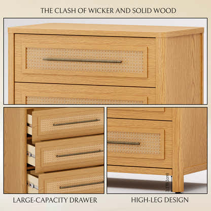 Arden Cane 32" Oak 3-Drawer Chest