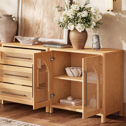 Arden Cane 94.5″ Oak Modular Media Console(Set of 3)