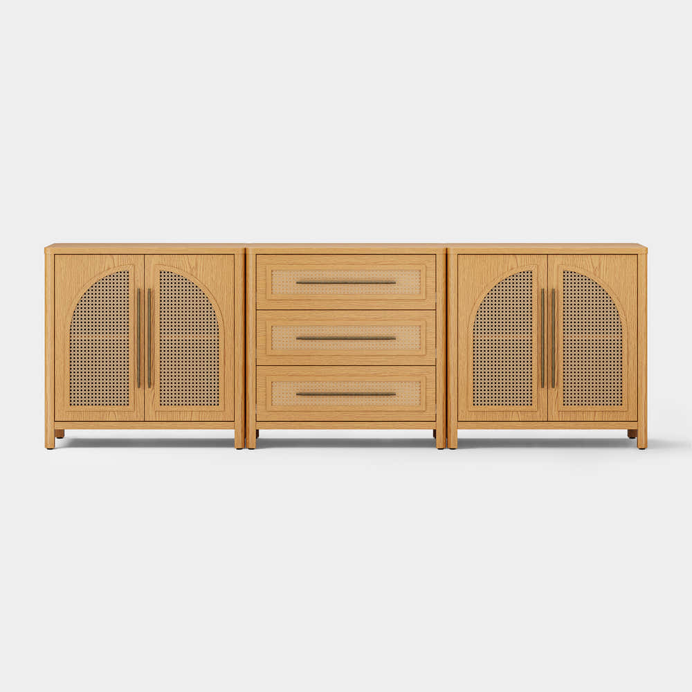 Arden Cane 94.5″ Oak Modular Media Console(Set of 3)