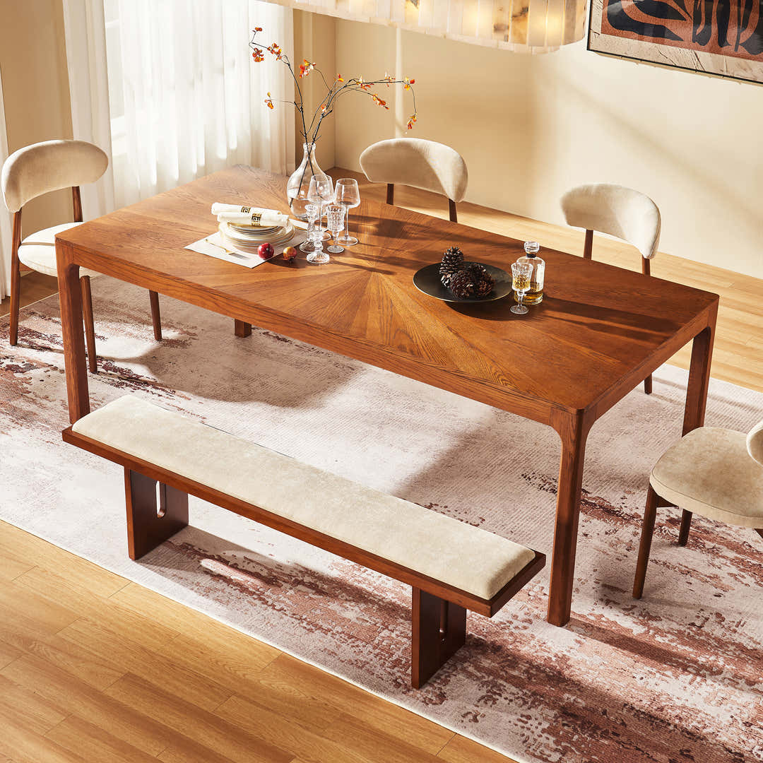 Solid oak dining table with natural wood grain