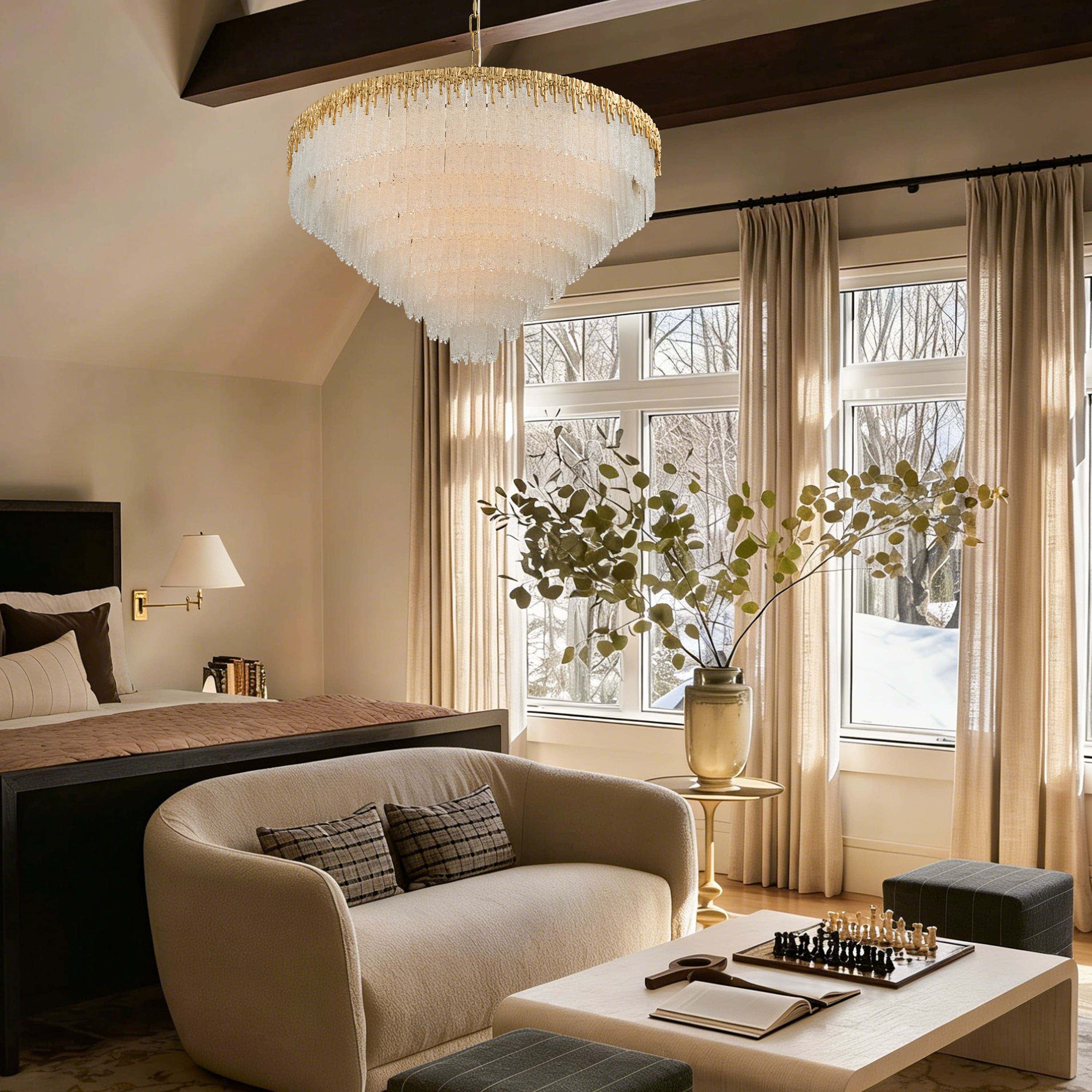 Rheo Tiered Crystal Glass Round Chandelier 36"D