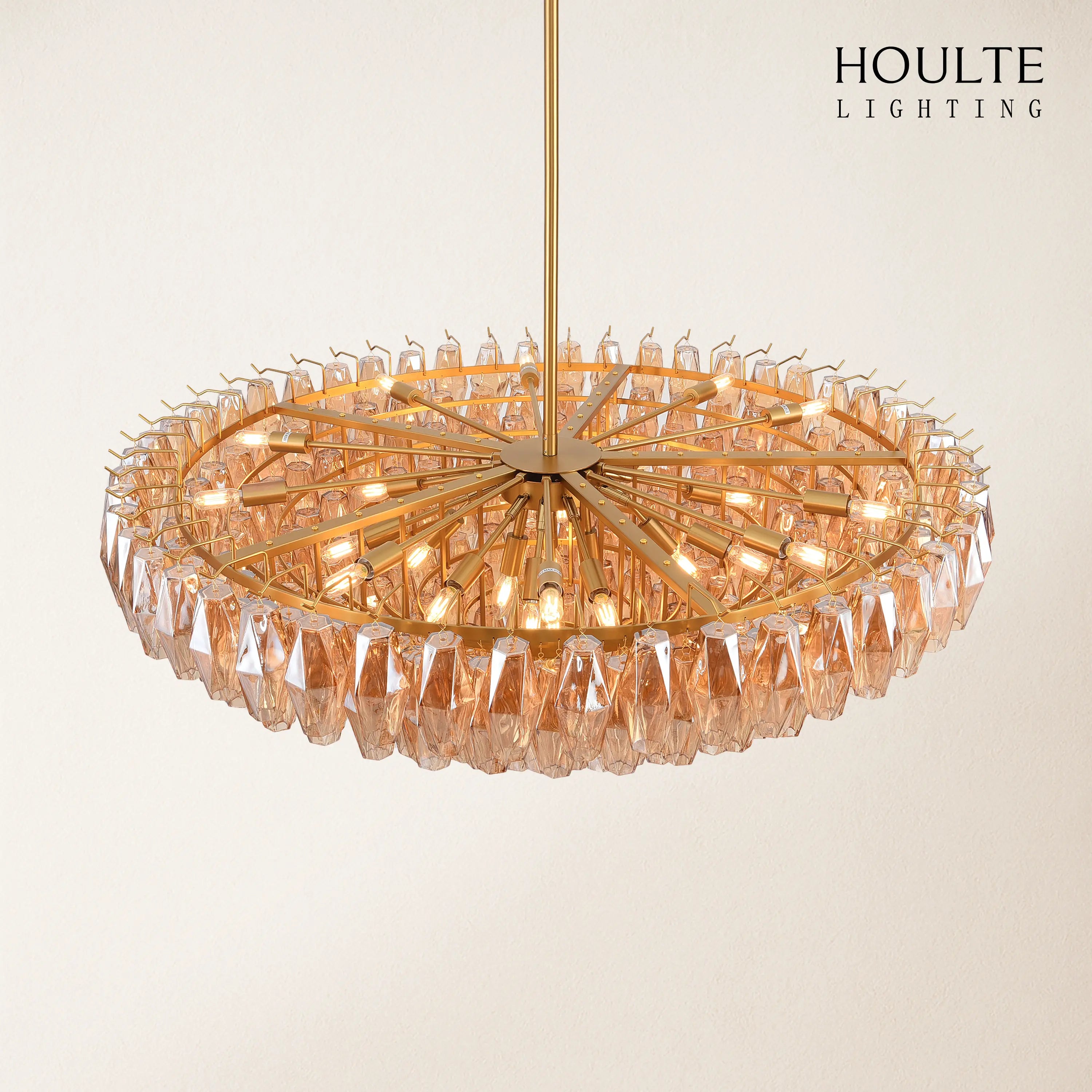 Celestial Drop Round Crystal Glass Chandelier 48''D