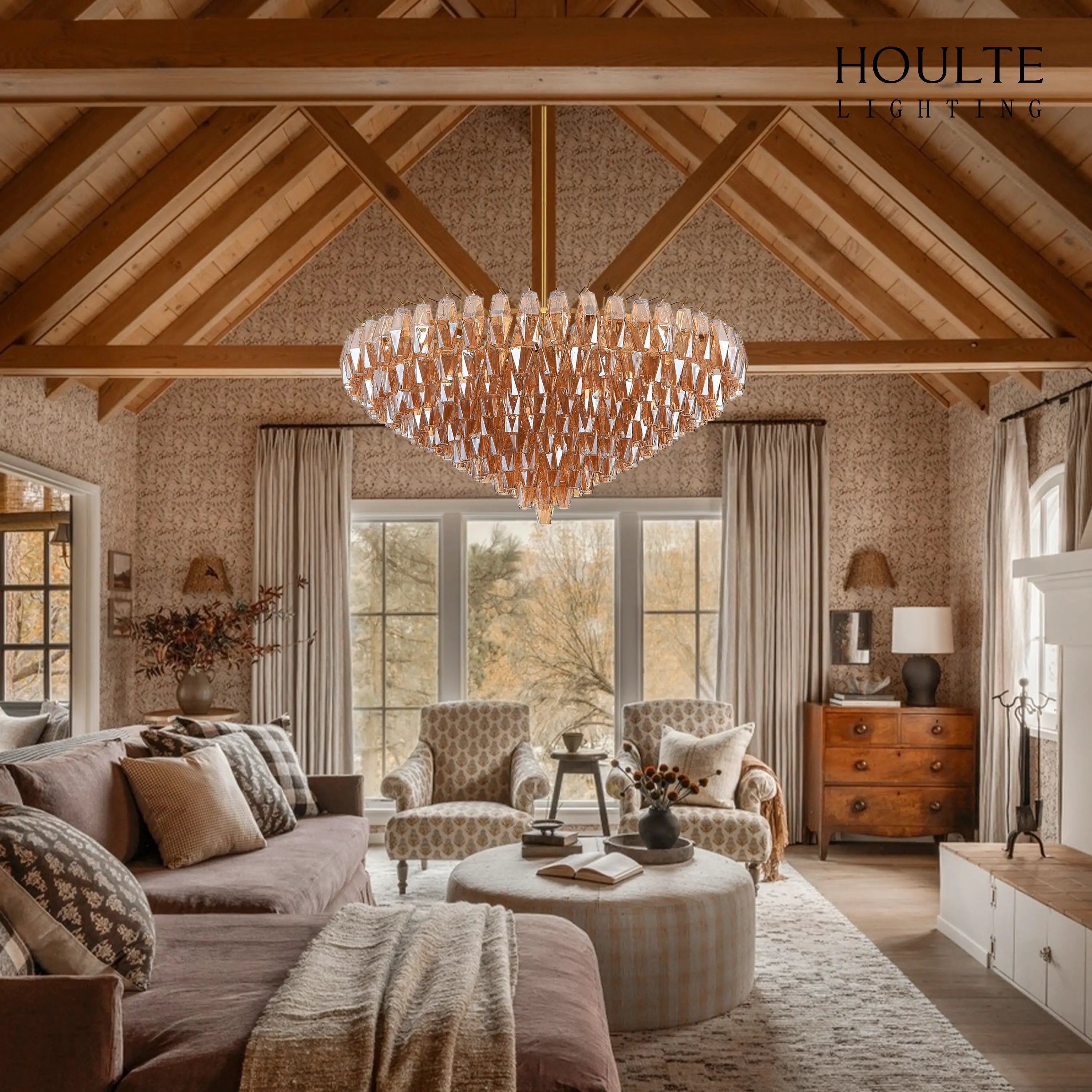 Celestial Drop Round Crystal Glass Chandelier 48''D