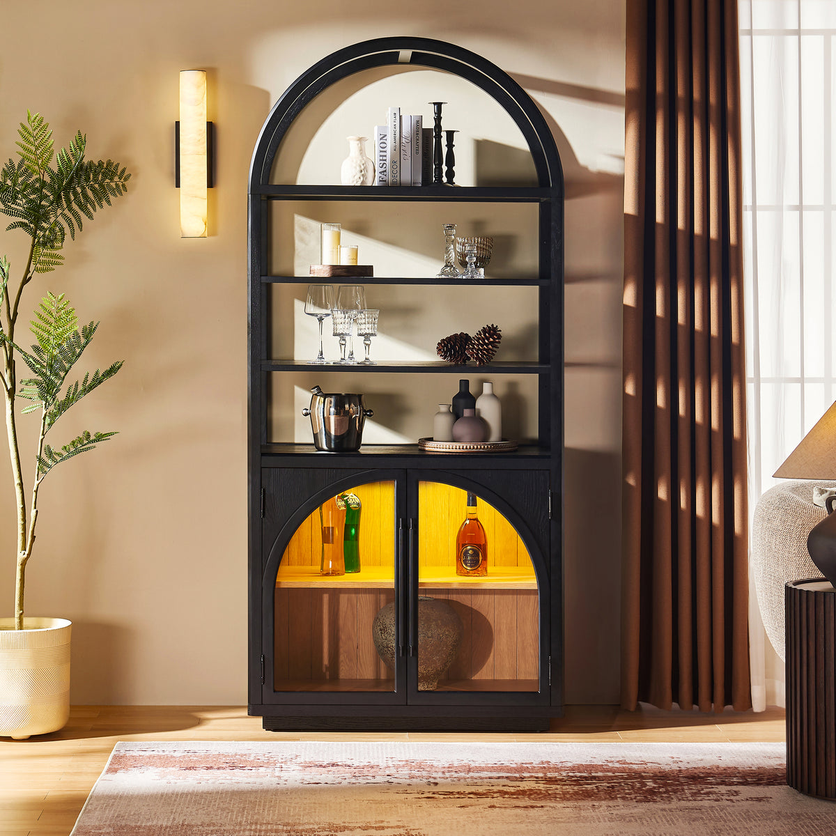 Alvar Arched Bookcase with Cabinet 79"H