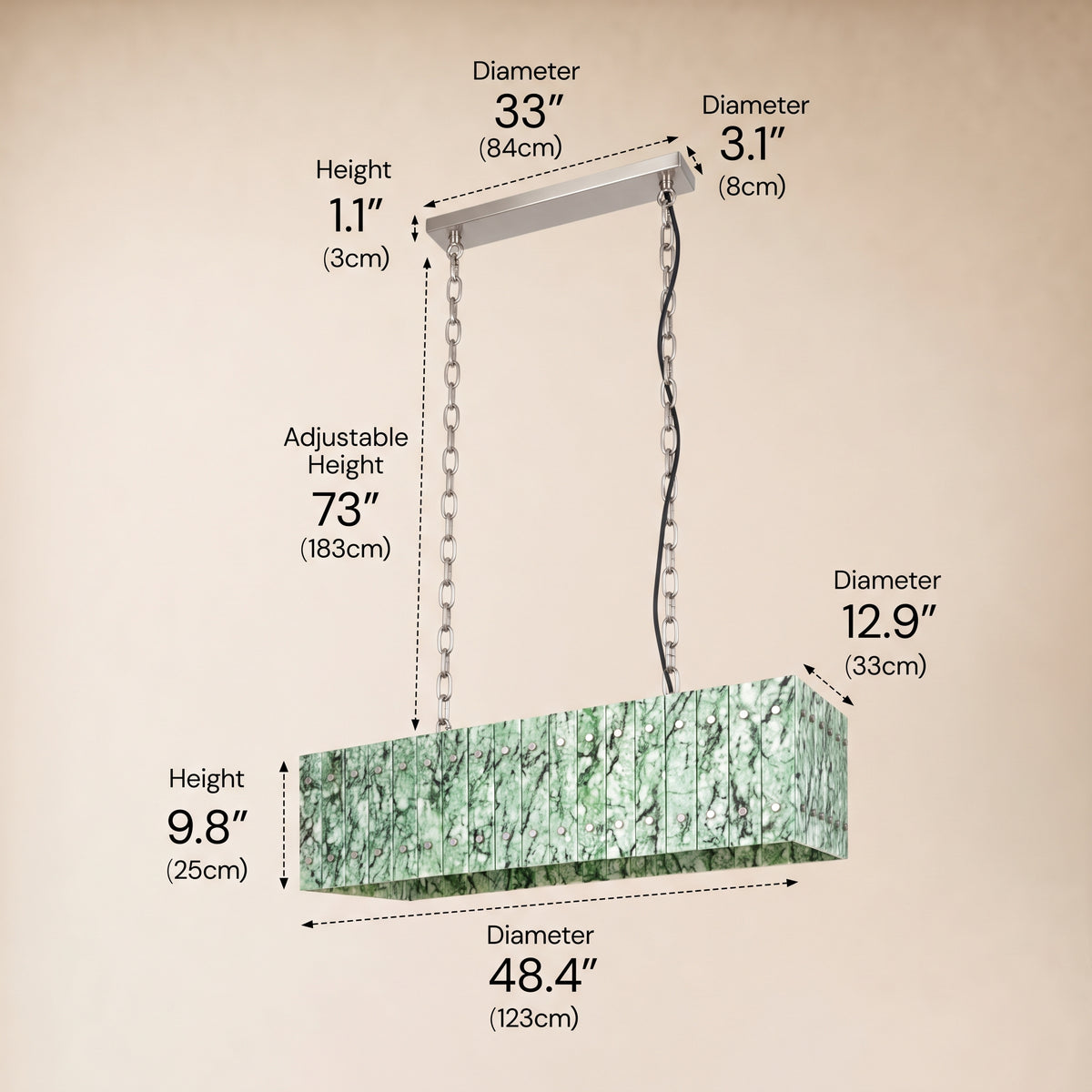 Pietra Forest Green Marble Rectangular Chandelier 48"W