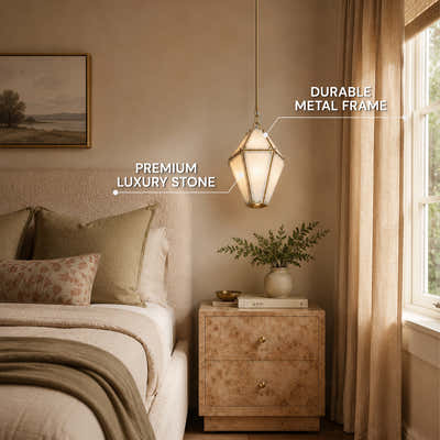 Pietra White Marble Hexagonal Lantern Pendant 13.7"D