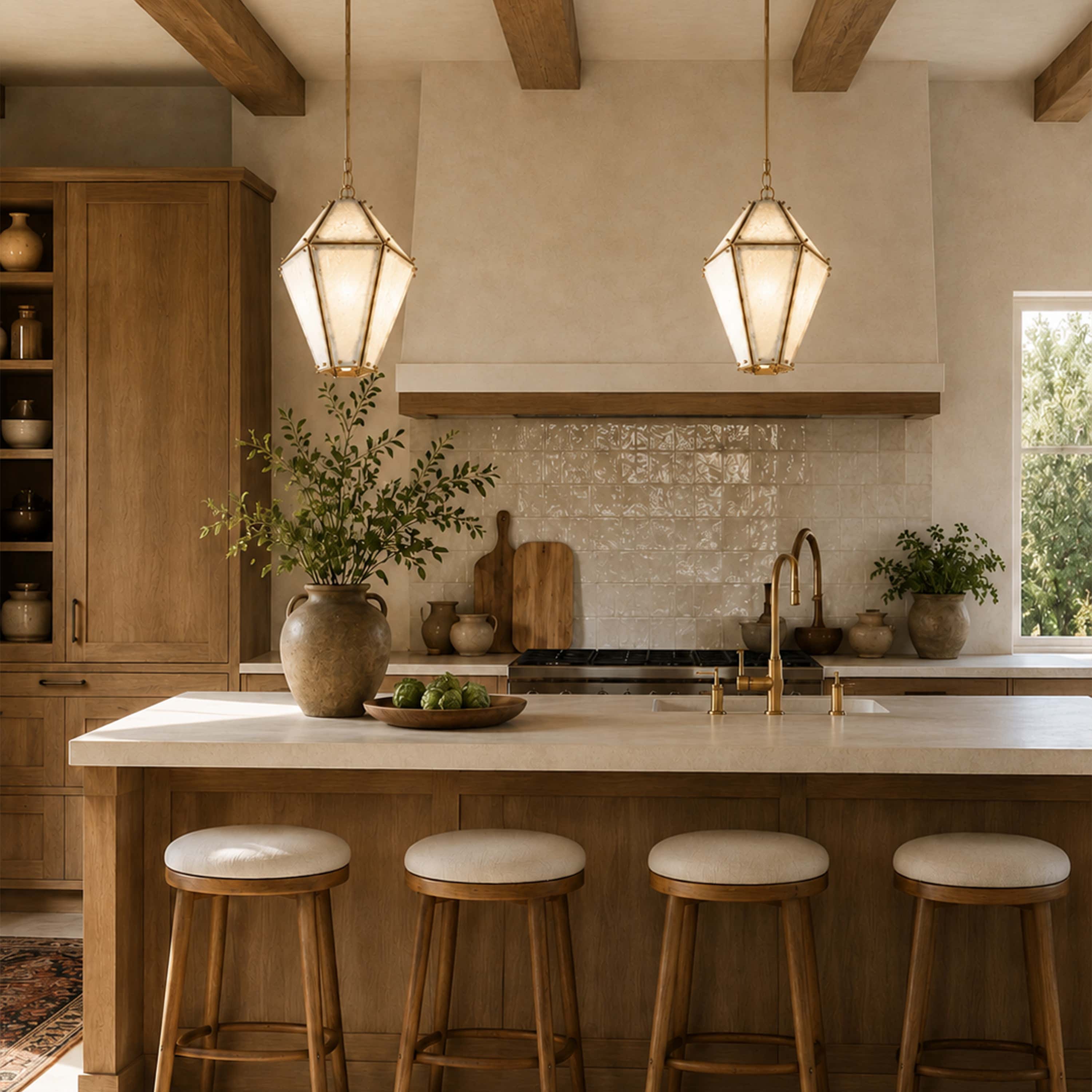 Pietra White Marble Hexagonal Lantern Pendant 13.7"D
