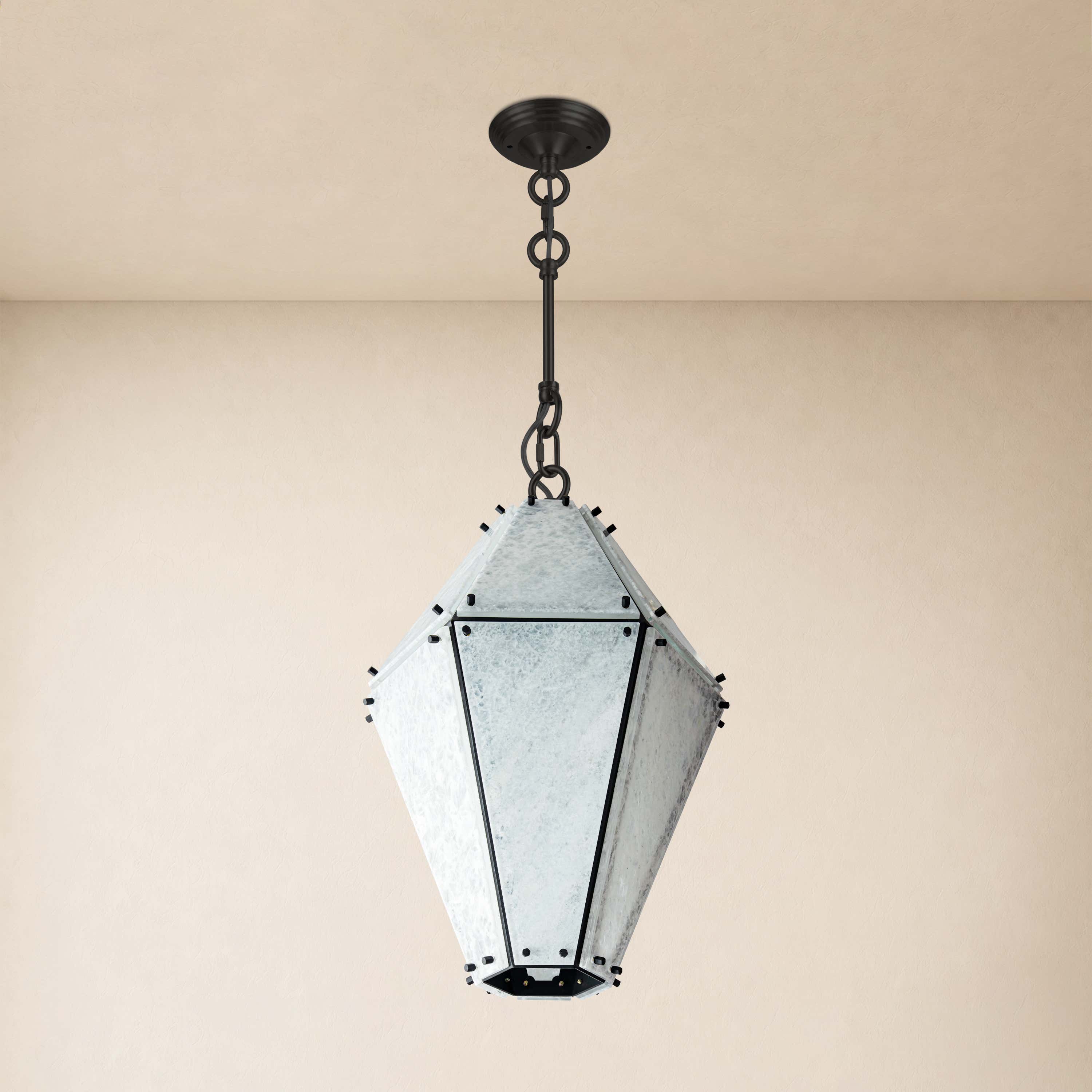 Pietra White Marble Hexagonal Lantern Pendant 13.7"D