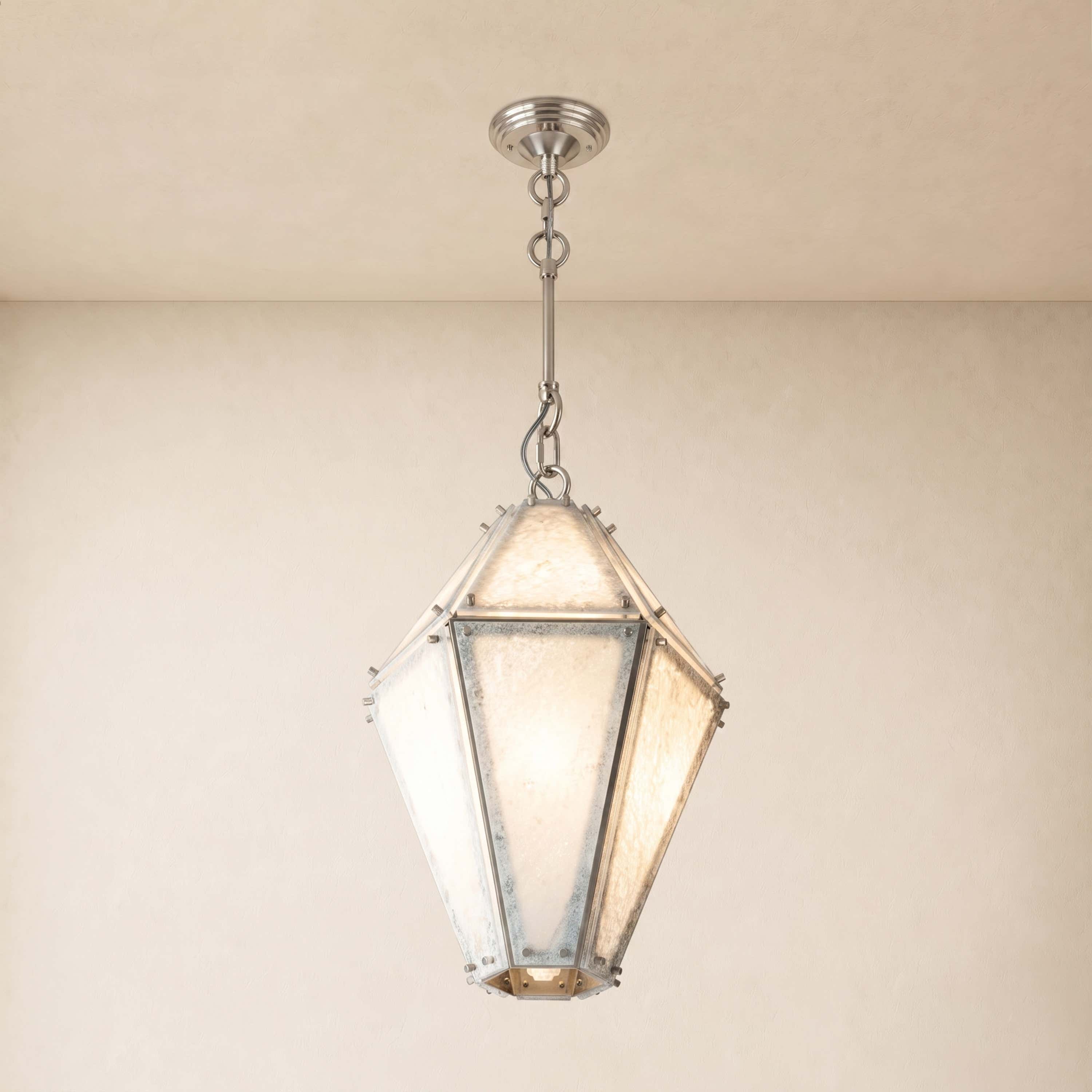 Pietra White Marble Hexagonal Lantern Pendant 13.7"D