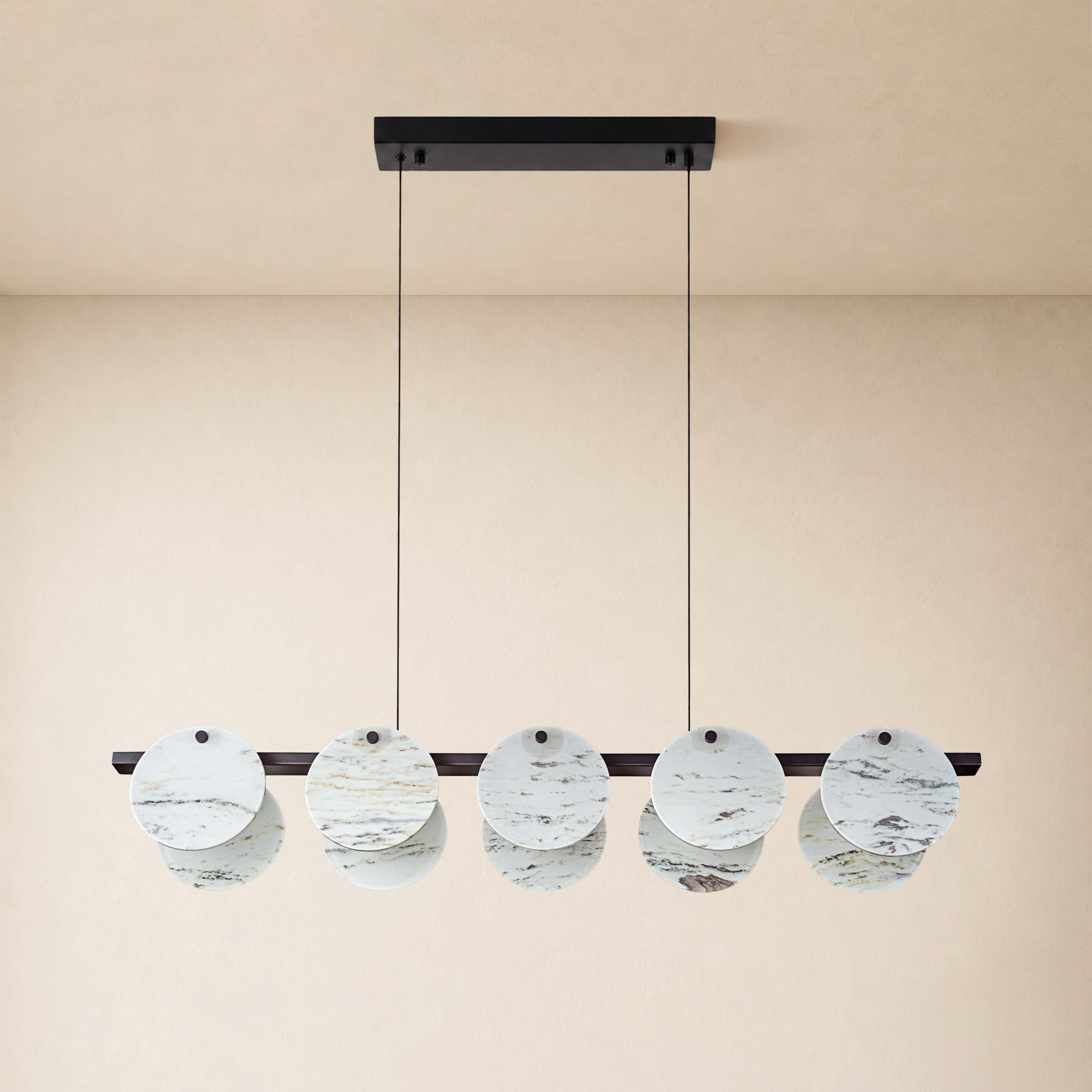 Pietra White Alabaster Round Disc Linear Chandelier 39.3"W