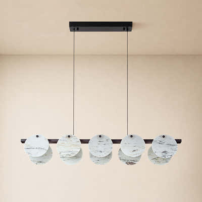 Pietra White Alabaster Round Disc Linear Chandelier 39.3"W