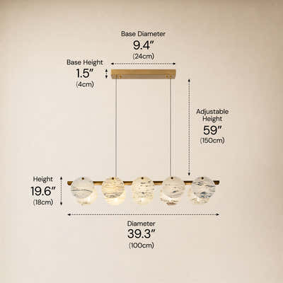 Pietra White Alabaster Round Disc Linear Chandelier 39.3"W