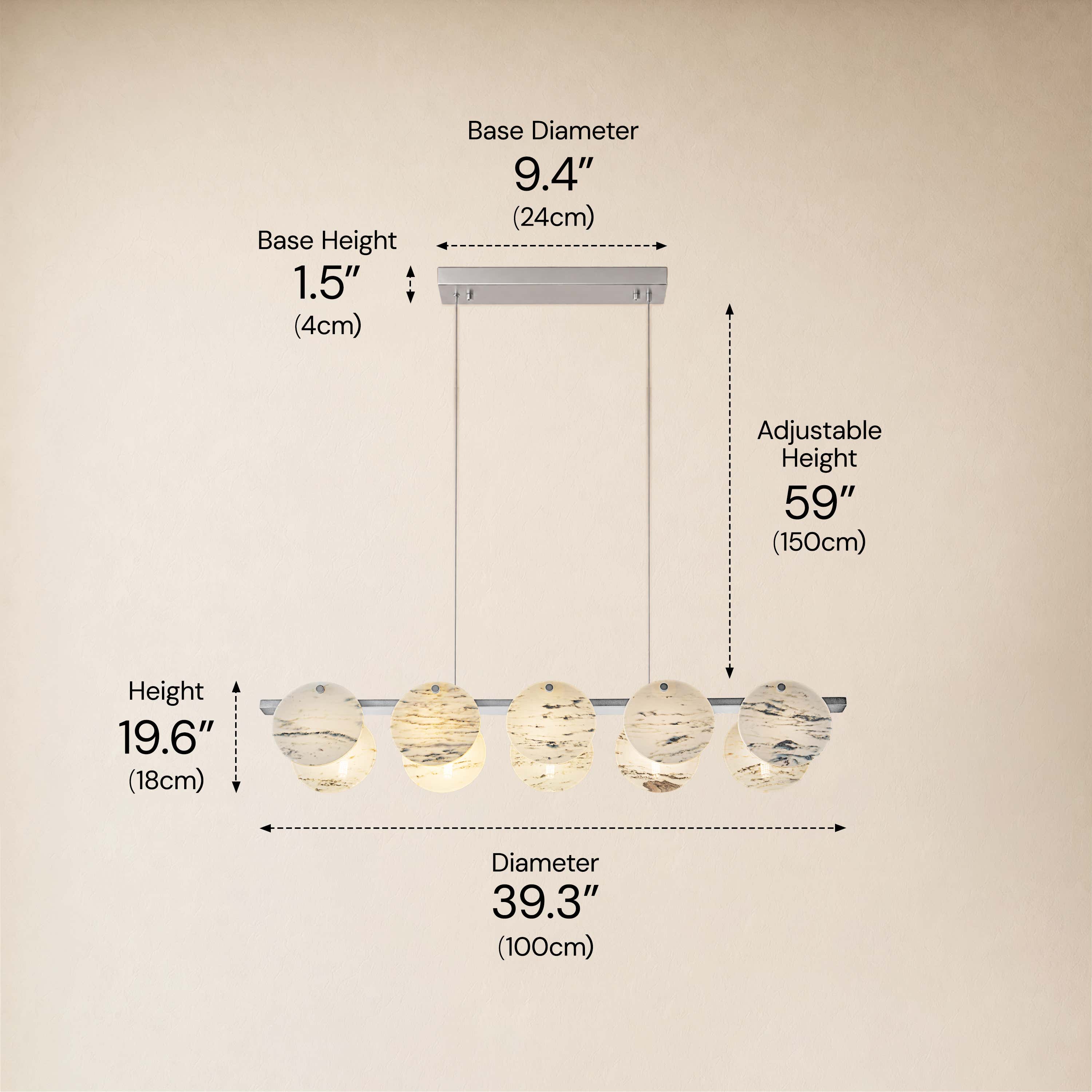 Pietra White Alabaster Round Disc Linear Chandelier 39.3"W
