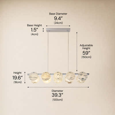 Pietra White Alabaster Round Disc Linear Chandelier 39.3"W