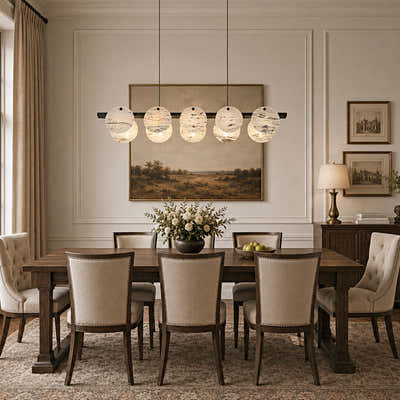 Pietra White Alabaster Round Disc Linear Chandelier 39.3"W