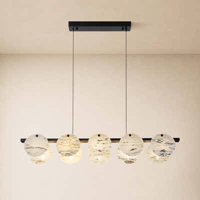 Pietra White Alabaster Round Disc Linear Chandelier 39.3"W