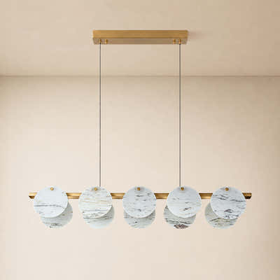 Pietra White Alabaster Round Disc Linear Chandelier 39.3"W