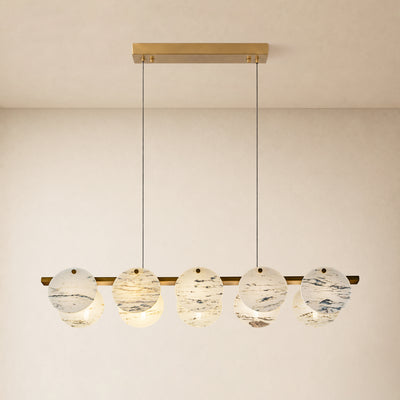 Pietra White Ink Marble Round Disc Linear Chandelier 39.3"W