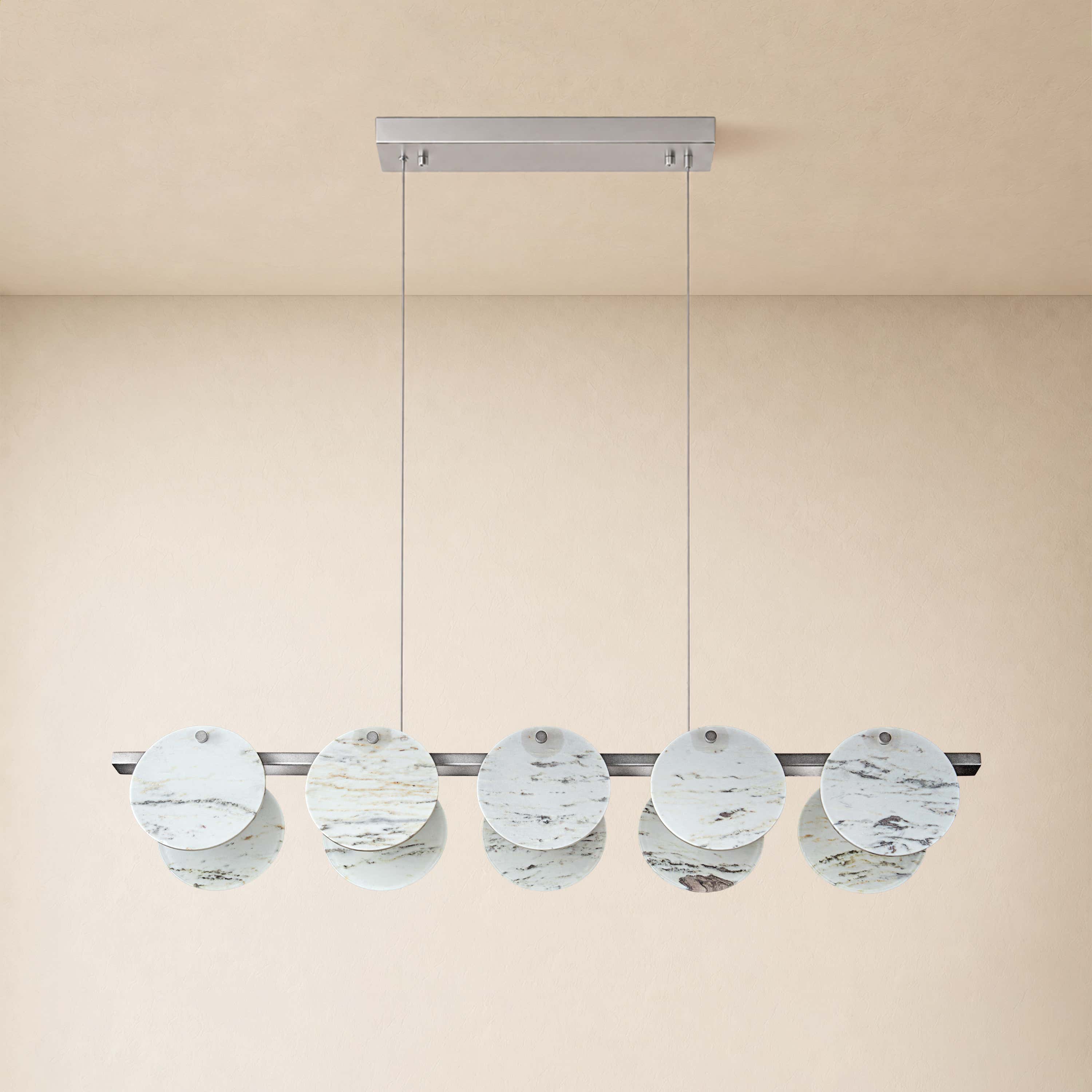 Pietra White Alabaster Round Disc Linear Chandelier 39.3"W