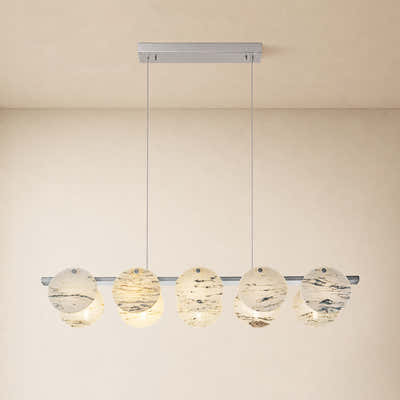 Pietra White Alabaster Round Disc Linear Chandelier 39.3"W