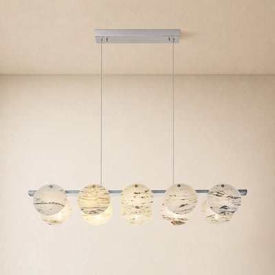 Pietra White Ink Marble Round Disc Linear Chandelier 39.3"W