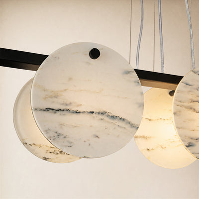 Pietra White Ink Marble Round Disc Linear Chandelier 39.3"W
