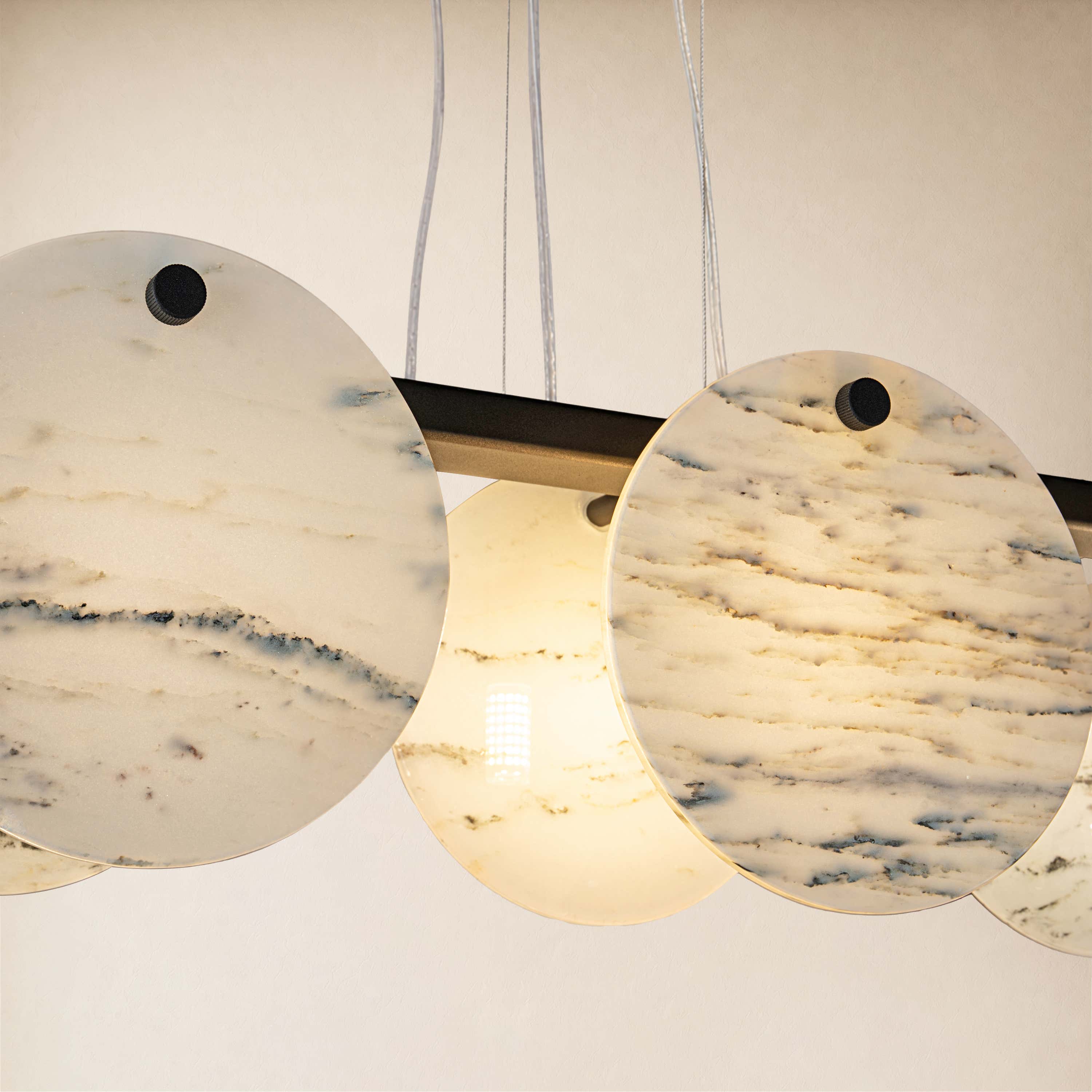 Pietra White Alabaster Round Disc Linear Chandelier 39.3"W