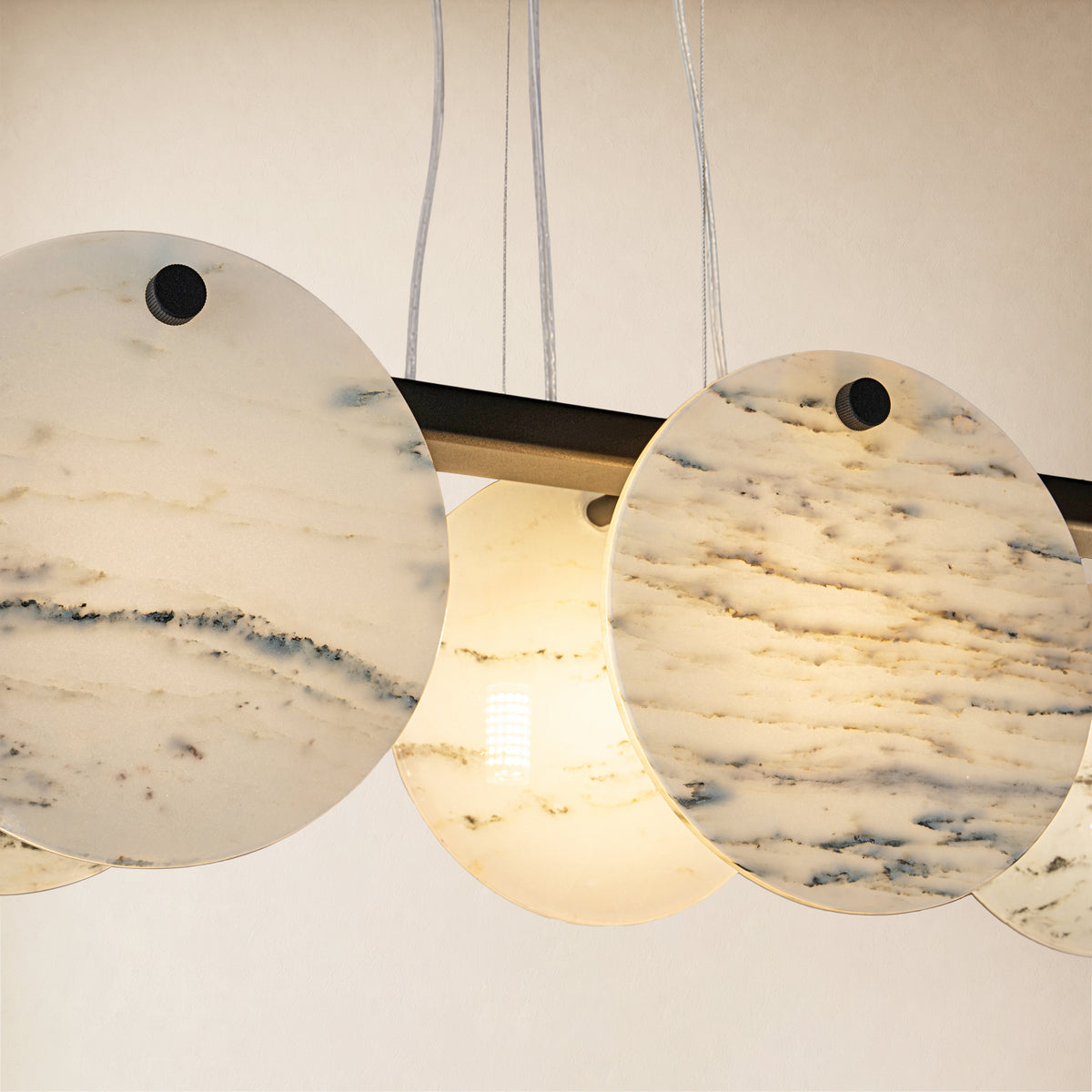 Pietra White Ink Marble Round Disc Linear Chandelier 39.3"W